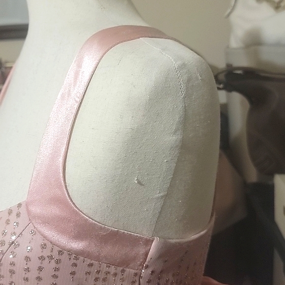 Windsor Soft Pink Short Cocktail Prom Party Dress with Gold Glitter Sparkle - Picture 9 of 17